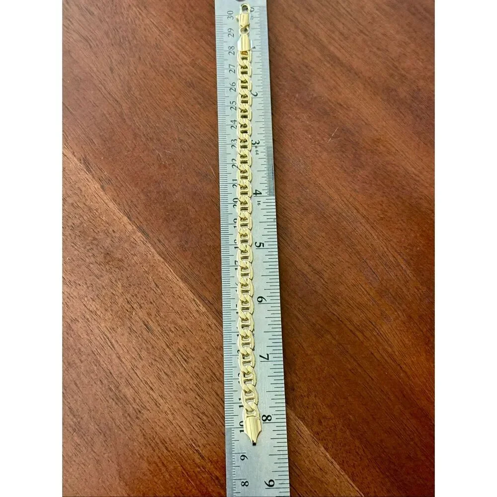 7.5mm Men's Gold Mariner Link Bracelet Flat Anchor Chain Heavy Polish 8” New